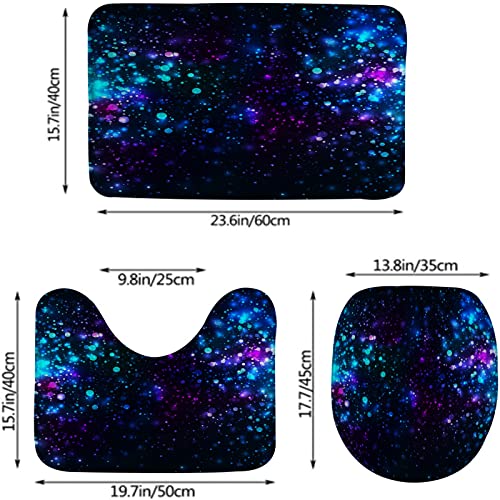 Badezimmerteppich-Set, 3-teilig, Regenbogen-glitzernder Hintergrund, waschbare Badeteppiche, rutschfest, mit Rückenpolster, Konturteppich und Toilettendeckelbezug – Bild 3