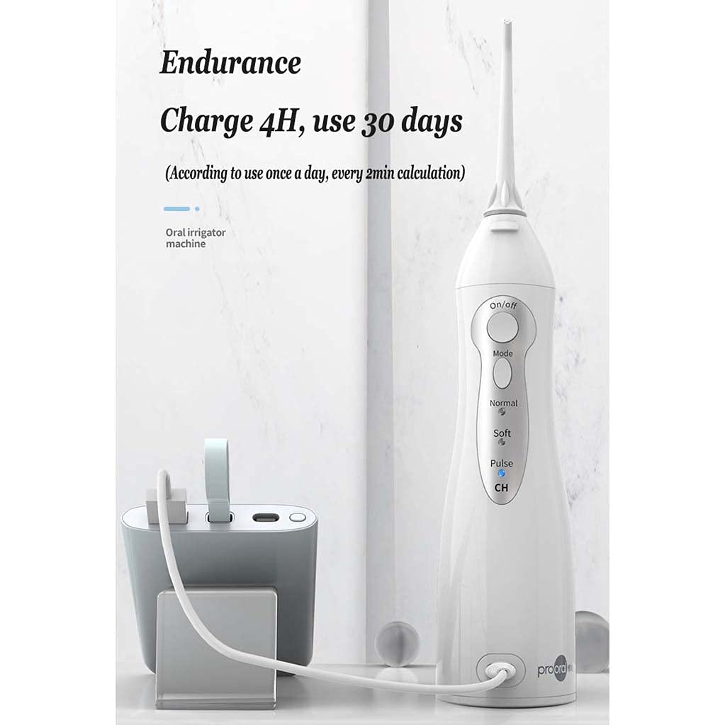 TJH Irrigatore Orale Dentale Cordless Professionale Flosser dell'Acqua, 6 Punte di Getto, 150 ML Portatile e Ricaricabile IPX7 Impermeabile 3 modalità Flosser dell'Acqua per la casa, Bretelle
