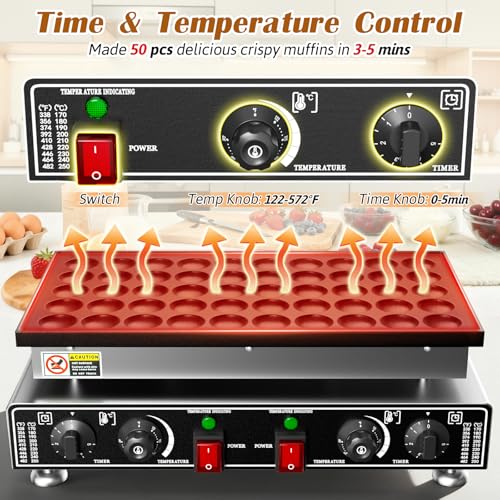 Baotree 50 PCS Commercial Mini Dutch Pancake Maker, 220V 1600W Mini Dutch Pancake Maker, 1.77 Inches Pancake Maker with 2 Thermostats & 2 Timers Separate Control, for Home and Restaurants by Baotree - Image 3