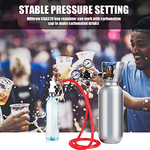 Mrbrew Cga-320 Keg Regulator, Quick Disconnect Co2 Kegerator Regulator With Pressure Adjustment Knob, Beer Regulator With Safety Manual Pressure Relief Valve, With 2 Swivel Nut & 1/4’’ & 5/16’’ Barb #TOP6