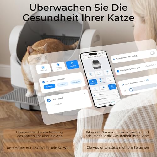 JUMMICO Selbstreinigende Katzentoilette, XXL intelligentes elektrisches Katzenklo mit offenem Design, 12L‑Sammelbehälter, Mehreren Sicherheitssensoren, APP‑Steuerung, geeignet für Mehrkatzenhaushalte – Produktbild 3