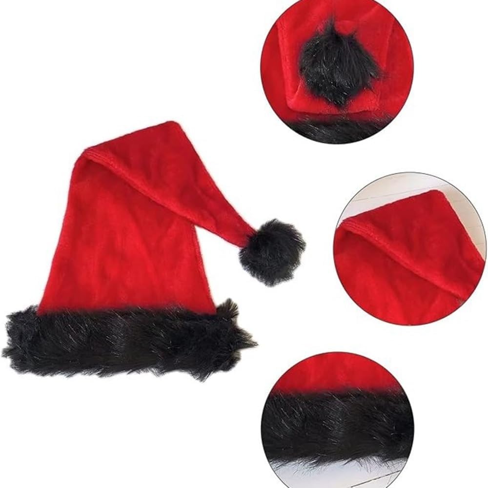 Red Black Santa Hat for Adults, Plush Santa Hats Velvet Christmas Hat for Home Decoration Party Supplies - Image 3