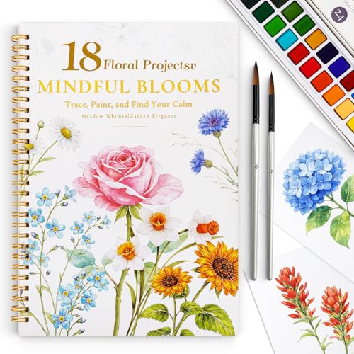 Watercolor Workbook for Beginners 18 Floral Water Coloring Book Relaxing & Easy to Paint Water Coloring Book with 24 Colors-Perfect for Gifting to Creativity & Joy for Adults