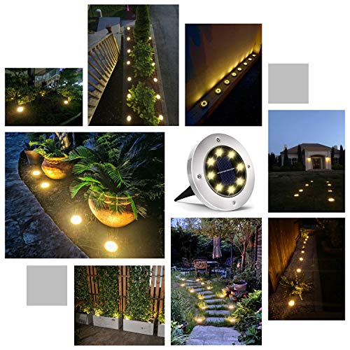 Otdair Solar Ground Lights, 8 LED Warm Light Outdoor Solar Disk Lights, Waterproof In-Ground Lights, Solar Garden Lights, Landscape Lights for Pathway, Yard, Deck, Patio, Walkway, 12 Packs