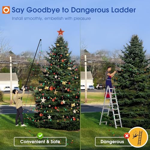 Telescopic Extension Pole for Hanging Outdoor String Lights and Mounting Screw Hooks