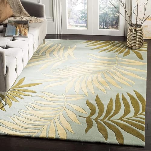Image of Irregular Shape Handmade Woolen Carpet Green Colour Size 6x8 feet