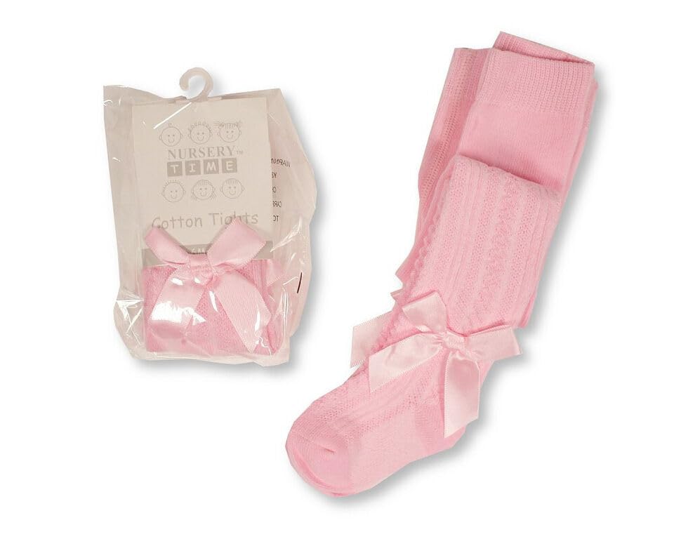 Gum & Berries Baby Infant Cotton Tights Bow Babies 0-3 Months/Pink & Pink, Pink Bow, us 0-3m