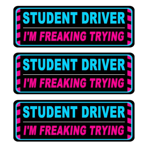 Image of 3 Pack Student Driver Magnet for Car, Magnetic Student Driver Sign for Vehicle, Reflective Warning Bumper Sticker Magnet Sign for New Driver, 10 inch x 4 inch (BLACK)