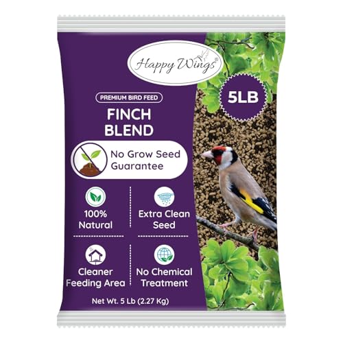 Happy Wings Finch Blend Bird Food - Mix of Sunflower Hearts/Kernels and Nyjer, 5 Pounds - No Grow Seed - For Wild Birds