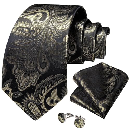 Corbata de hombre verde seda y poliéster con pañuelo y gemelos miniatura 1