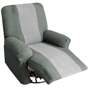 Lavish Cover Jacquard Recliner Chair Cover, Stretch Recliner Slipcover, Lazy Boy Recliner Sofa Protector, Furniture Cover for Pets and Scratches(Recliner,Green+LightGrey)