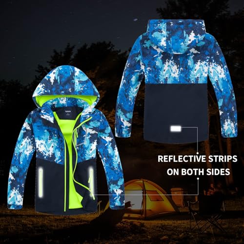 Image of MGEOY Boys Girls Rain Jacket Lightweight Waterproof Hooded Fleece Lined Raincoat Windbreakers for Kids