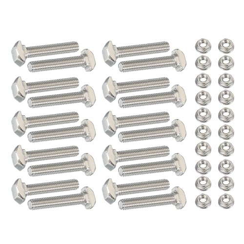 Image of PATIKIL M5 x 30 mm T-Slot Bolts, 20 Sets Drop-in Bolt Hammer Head with Hexagon Flange Nuts T-Bolt Stud Sliding Screw for 20 Series Aluminum Extrusion Profile, Silver