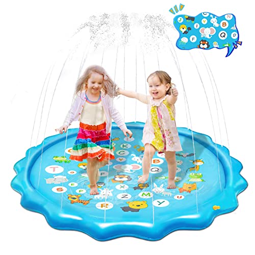 Olycism 67' Splash Pad Sprinkler for Toddlers Splash Play Mat with Alphabet & Animals Pattern...