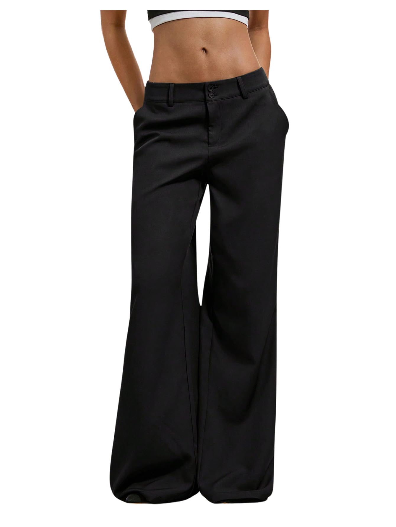 GORGLITTER Womens Low Rise Trousers Dress Pants Dressy Low Waisted Wide Leg Straight Business Casual Work Slacks Pants