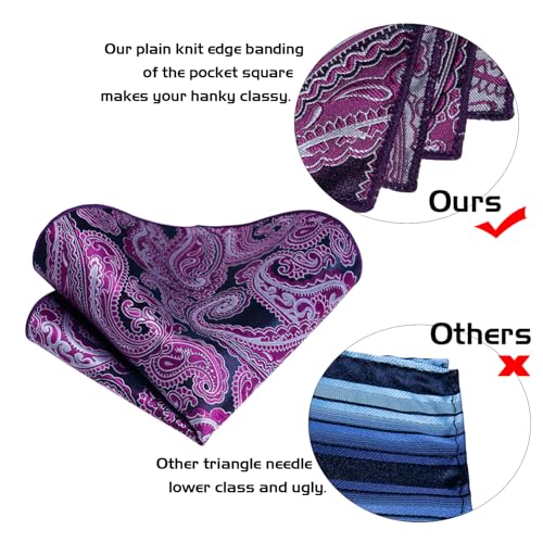 Image of 5PCS Mens Silk Designer Tie, Pocket Square, Cufflinks, Drilled Tie Ring and Lapel Pin Set for Wedding Groom Party