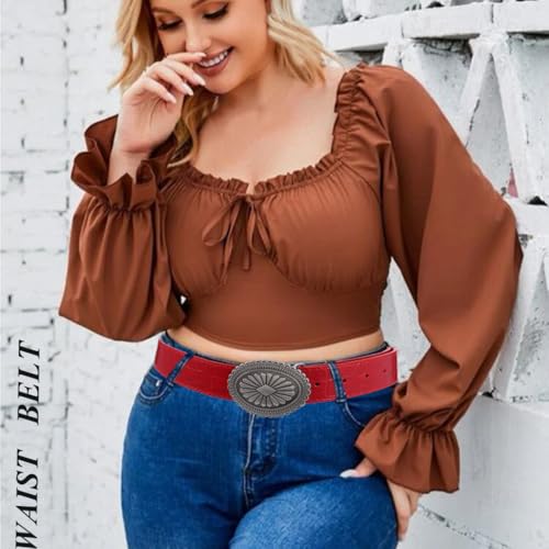 Women Red Western Belt with Star Buckle Vintage Ladies Leather Belts for Pants Jeans Dress Cowboy Cowgirls Belt4