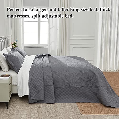 Image of ENJOHOS Oversized King Bedspreads 128x120, California King Quilt Sets, Extra Wide Large King Size Quilts for Bed, Lightweight Reversible Microfiber 3Pieces Cal King Dark Grey Quilt