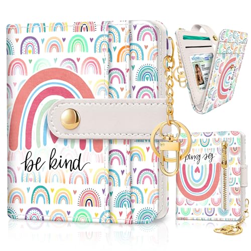 Image of Jogjam Rfid Women Wallet, Small Slim Thin Credit Card Wallet, PU Leather Bifold Cash Zipper Coin Pocket ID Window, for Female Ladies Teen Girls Girly Gifts, Rainbow Be Kind, Modern