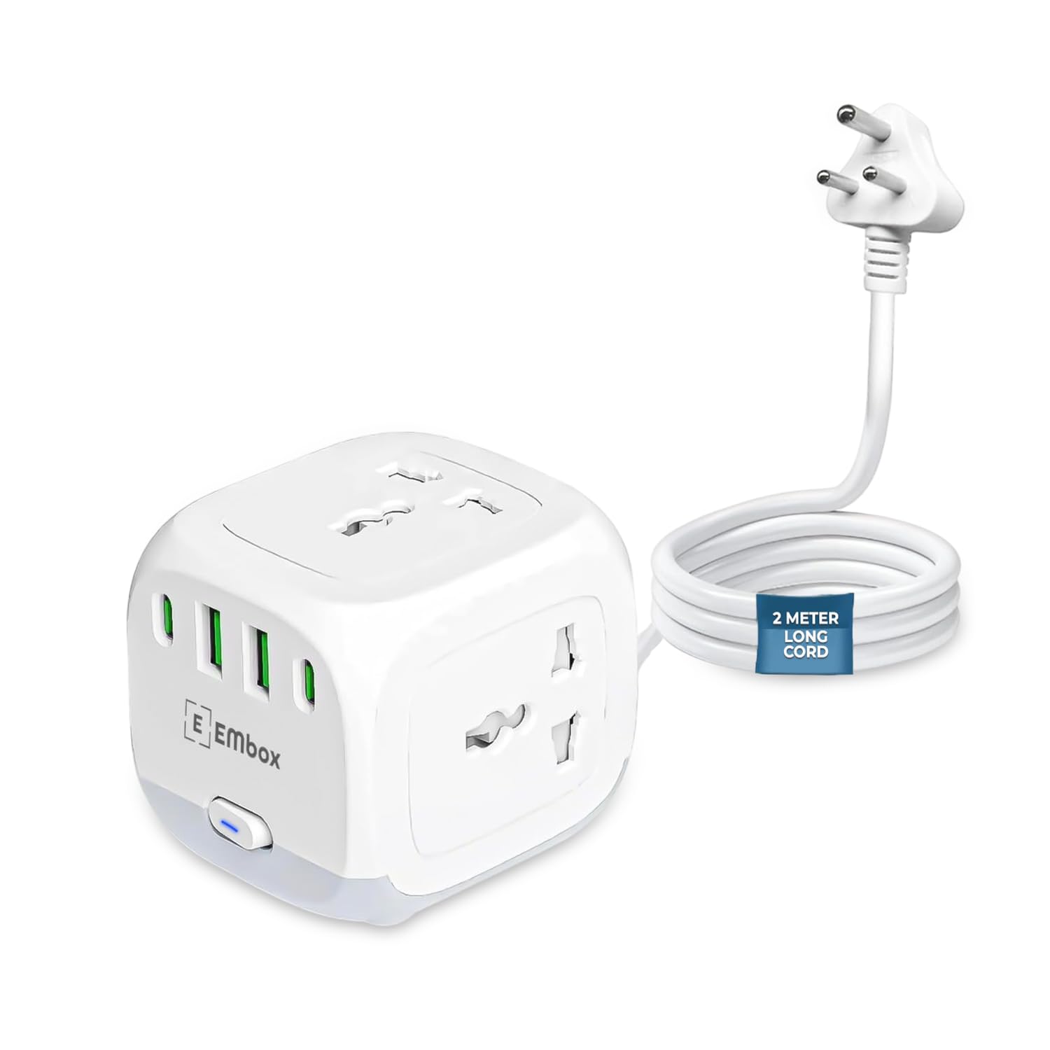 EMBOX Cube Extension Board with USB Port with Universal Sockets and USB (2.4 A) (QC 3.0) with Overload Protector, Indicator, 2 mtr Extension Cord, Safety Shutter-image-9