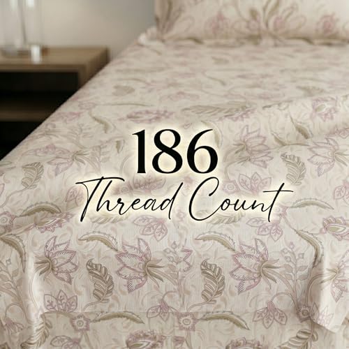 Image of Mafatlal 186 TC Metro Cotton Single Bedsheet | 90 x 60 Inch | Soft Daily Use Bedding with Pillow Cover | Printed Cotton Bedsheet | Peach Blossom