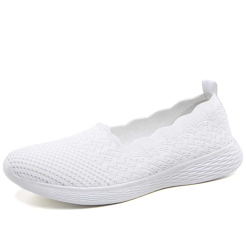 Puxowe Zapatillas Slip On Mujer Comoda Casual Mesh Respirable Ligero Zapatos Sneakers Moda Caminar Tejer Bambas Mocasines 40 EU White