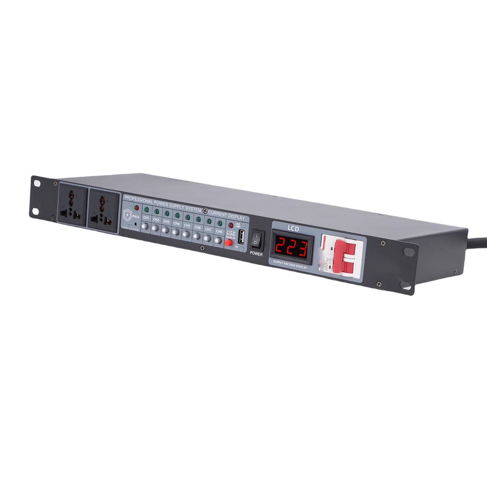 Denash Stromsequenz -Controller, 10 -Kanal -Leistungssequenzer mit Digitaler Spannungsanzeige, 10 -Auslass -Rack -Breitstreifen, Überspannungsschutz, 15A 6 -Fuß -Netzkabel (EU-Stecker)