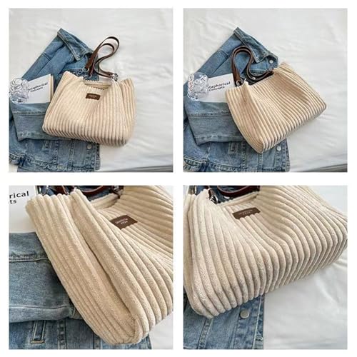 Bolso Tote grande de pana a rayas para mujer miniatura 5