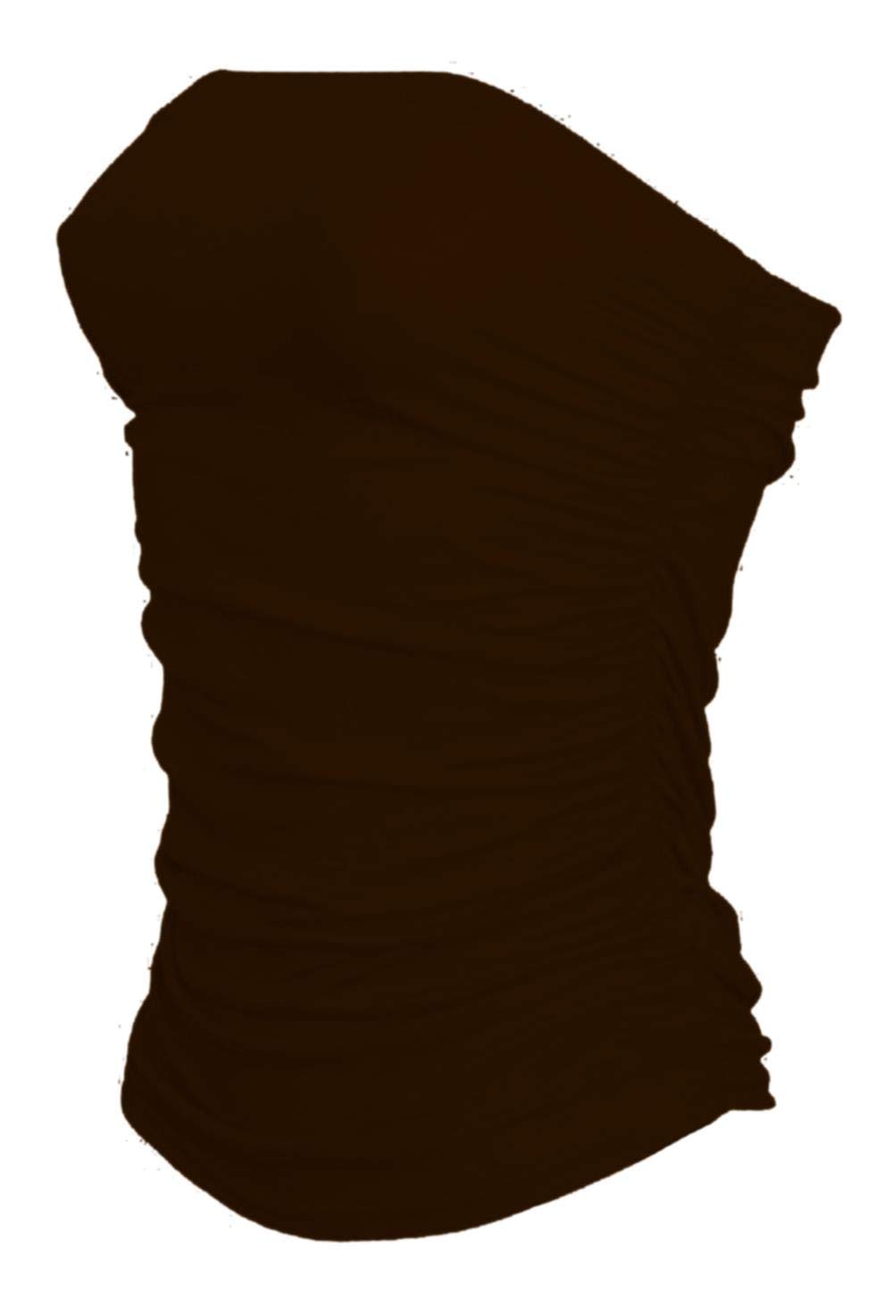 Riddled With Style Women's Brown Bandeau Strapless Boob Tube Top Side Ruched Crop Everyday Wear Plain Bra