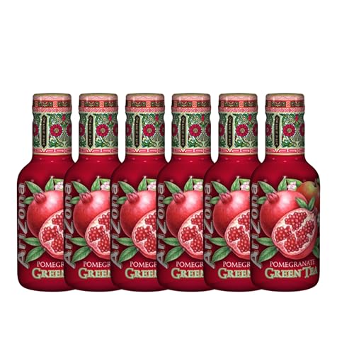 Arizona Tea Drink 500ml PET Bottle, Delicious Fruity Drink, No Artificial Flavours, No Artificial Preservatives Refreshing & Great for On-the-Go Hydration (Pack of 6, Pomegranate Green Tea)