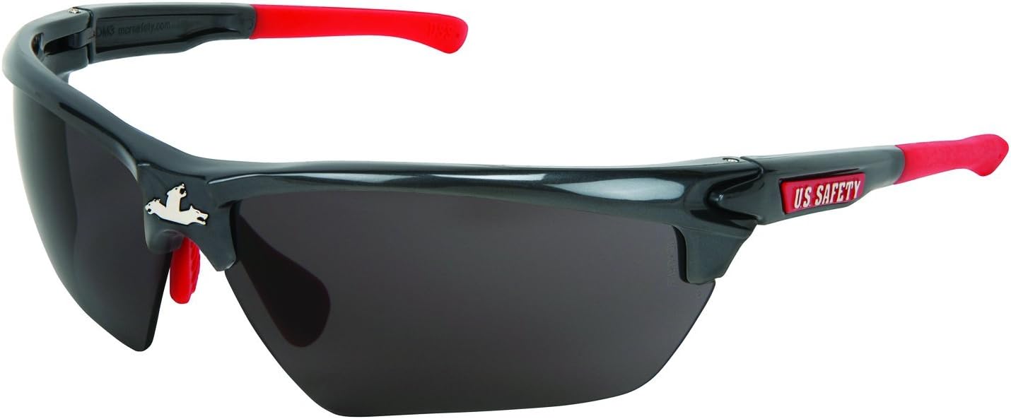 MCR Safety DM131RDC Dominator DM3 Safety Glasses with Gun Metal Frame and Red Temples, UV, Antifog and Scratch Resistant Coating, Fire Mirror Lens