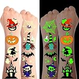 TAXTYHRE 10 Feuilles Tatouage Halloween Enfant, Araignées Fantômes Citrouilles Tatouages Temporaire, Lumineux Tatouage Ephemere Autocollant, pour Halloween Anniversaire Carnaval Cosplay Fête