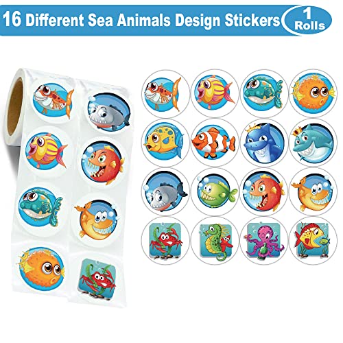 Hohamn 600Pcs Sea Animals Stickers For Kids 16 Designs 1.5 Inch Ocean Animal Stickers Roll For Kids Party Favors Teacher Reward Encouragement Motivational Stickers #TOP1