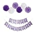 Purple Happy Birthday Bunting Banner,10'' Tissue Paper Pom Poms Flowers,Perfect Party Decoration Supplies for Birthday