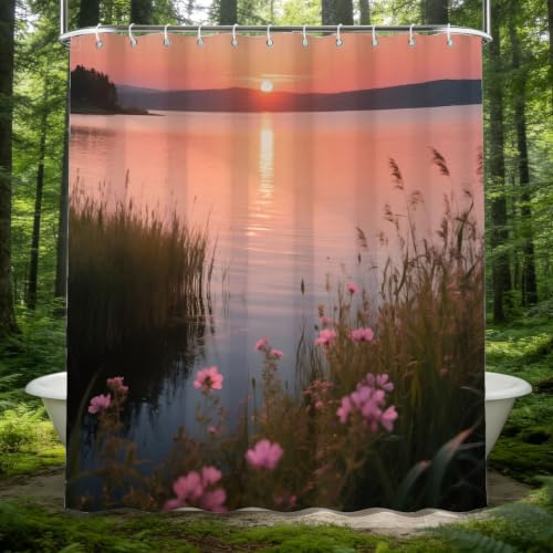 Rideau de douche imprimé 3D en tissu imperméable polyester avec anneaux - 2