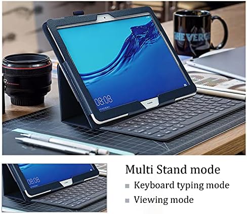 FANSONG for HUAWEI Mediapad T5 10 Case T5 10.1 inch Tablet Cover with Stand Bifold Series Litchi Stria Ultra Thin Magnetic Leather Smart Cover for Huawei Media Pad T5 10 (Navy)