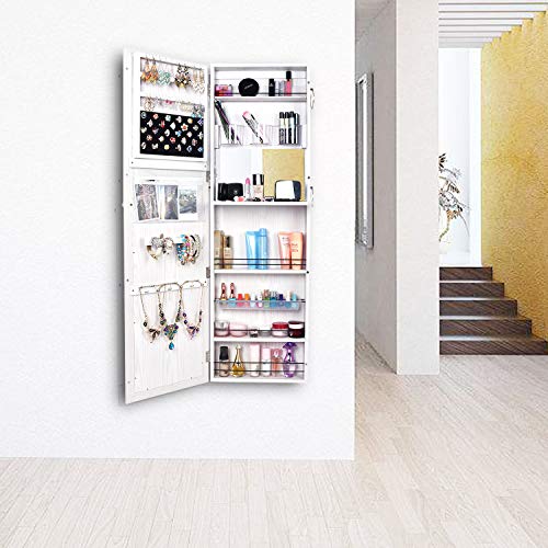 Timmyhouse Jewelry Wall Mirrored Cabinet Lockable Armoire Mirror Hang Organizer Storage Box #TOP3