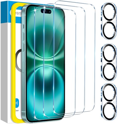 Image of Fotbor for 3Pack iPhone 16 Plus Screen Protector with 3Pack Camera Lens Protector, 9H+ Tempered Glass Easy Installation Kit, Case Friendly iPhone 16 Plus