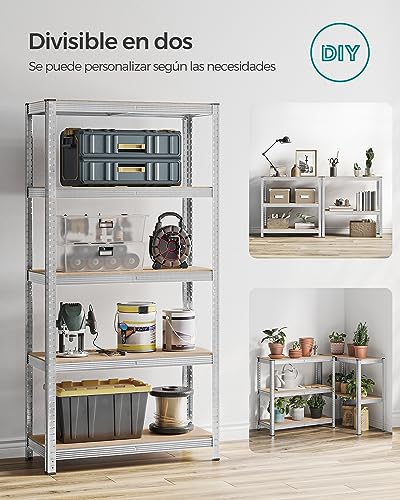 SONGMICS Estantería Pesada de 5 Niveles, Estantería de Acero, Montaje sin Herramientas, para Instrumentos, Garaje, Almacén, Trastero, Carga de 875 kg, 40 x 90 x 180 cm, Plata GLR40SV - imagen 7