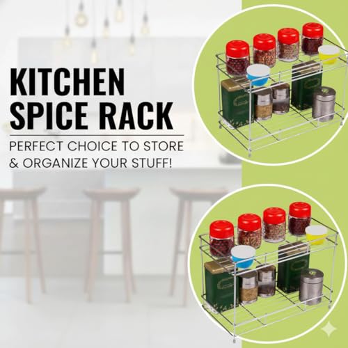 Image of Kitchen Organizer Rack Stainless Steel 2 Tier Kitchen Shelf Organizer for Countertop Storage Spice Stand Multipurpose Rack for Kitchen Storage Shelf Stand for Home and Office Use