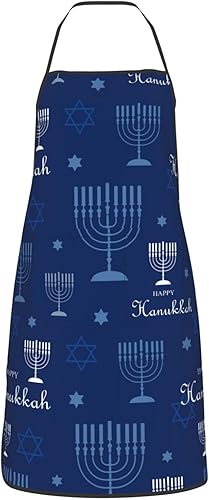 Miniatura 21 de Wishing Happy Hanukkah Delantales de cocina para chef, impermeable, ajustable, divertido delantal para barbacoa con bolsillos para hombres y mujeres