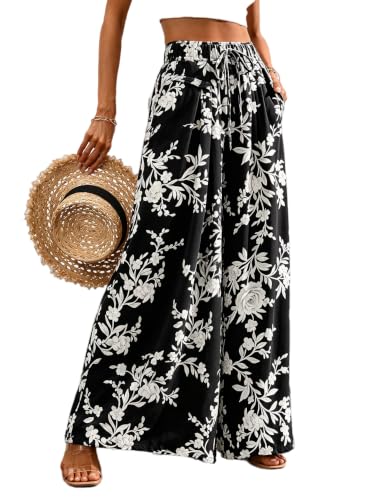CORSKI Flowy Wide Leg Palazzo Pants for Women Dressy Casual Elastic Waist Lounge Long Trousers with Pocket Large - image 1