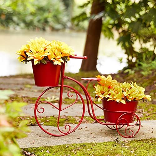 glitzhome Hand Painted Metal Tricycle Plant Stand Standing Planter Flower Holder Indoor Outdoor Home Garden Patio Decor Red,21.5" L