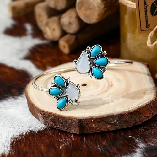 Long tiantian Turquoise Bracelet for Women Western Boho Bracelet Cowgirl Jewelry Navajo Pearl Cuff Trendy Country Concert Accessory 20254