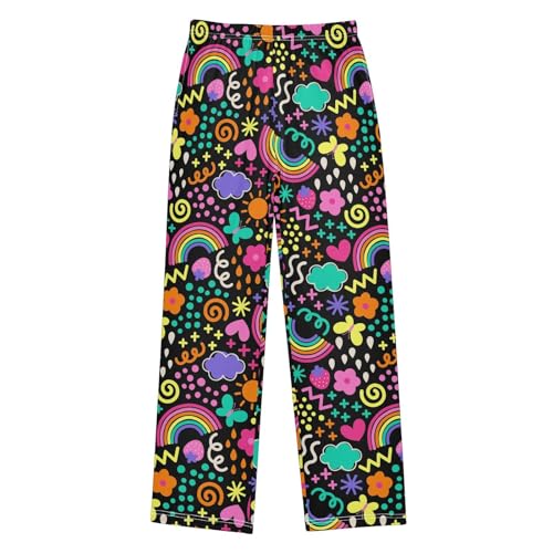 Cartoon Rainbow Butterfly Boys Long Pants Soft Trousers Elastic Waist Kids Lounge Bottoms with Pockets S-XL