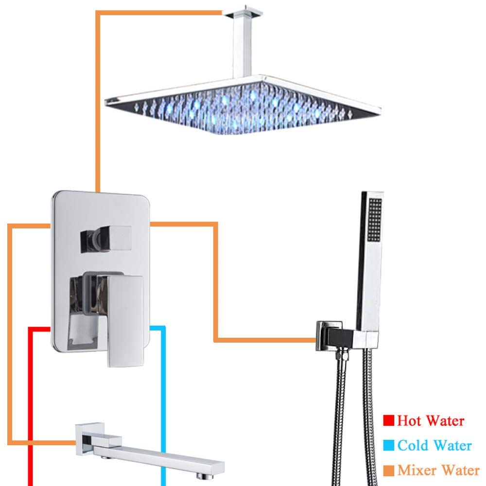 System Prysznicowy Bateria Łazienkowa Chromowana Bateria Prysznicowa Led Bateria Wannowa Montowana Na Suficie Bateria Prysznicowa Bateria Natryskowa Do Łazienki Zestaw P,12inch Shower Set a