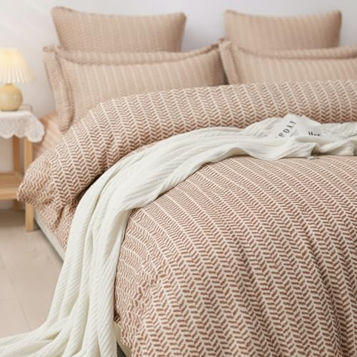 Image of Sleepy Threads Queen Size Blended Cotton Bedsheet with Soft Breathable Blended Cotton Fabric, Geometric Design, Modern Bedroom Bedding Set, 1 Flat Bedsheet with 2 Pillow Covers (93x106 Inch, Brown)