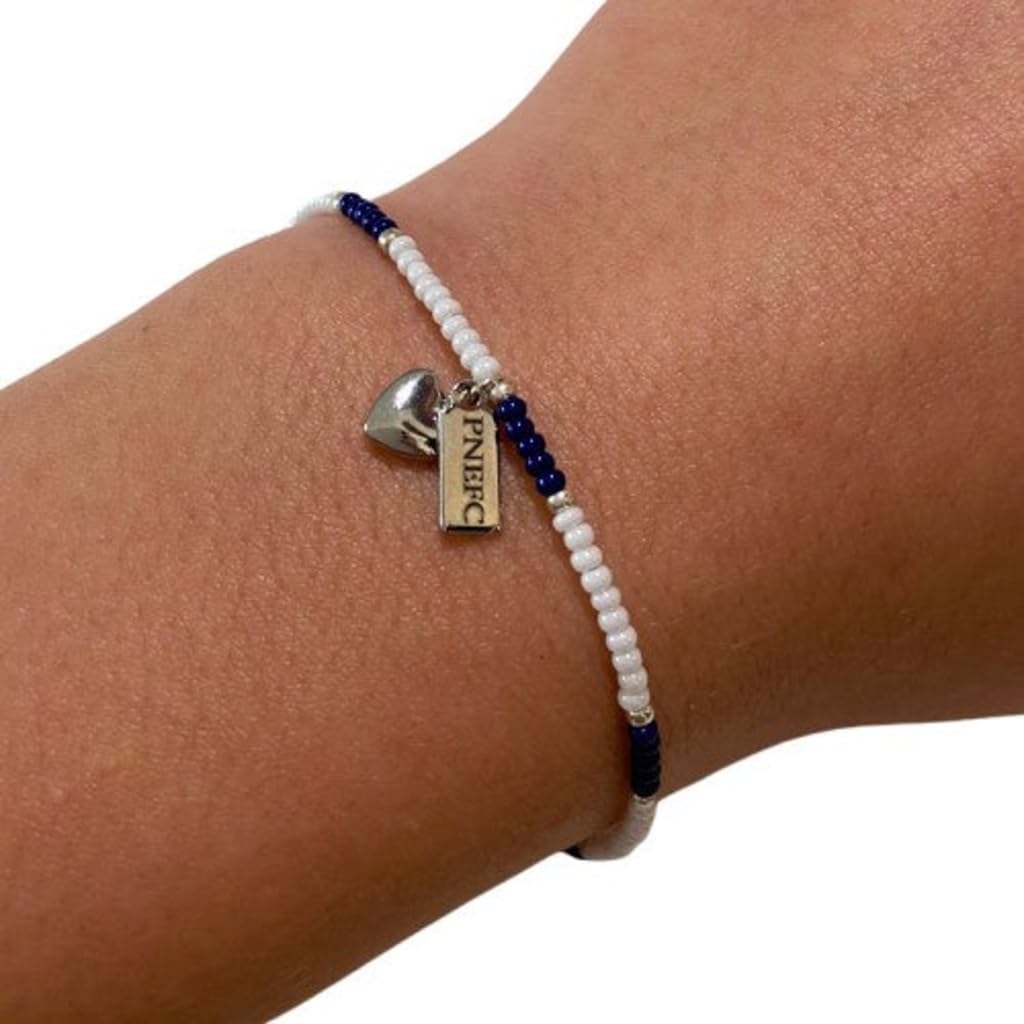 Beadlet Football Gift For Girls, Women Preston North End Football Fan Beaded Bracelet With Tag & Heart Charm