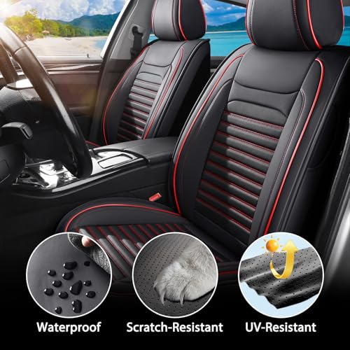 Image of Car Seat Covers Fit for VW Jetta 2007-2026(BlackRed,Front) | Full Coverage Faux Leather Seat Protector Waterproof Airbag Compatible and All-Weather Automotive Seat Covers