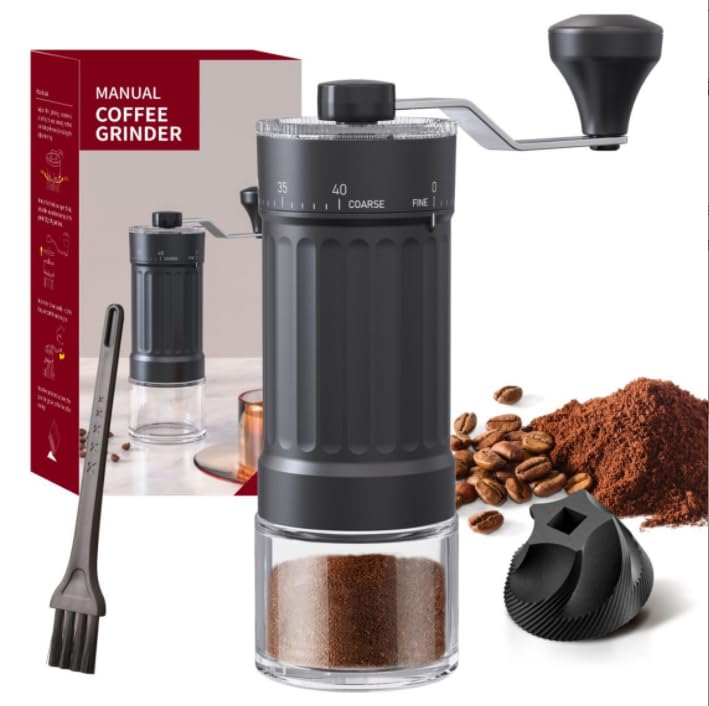 Externer Verstellbarer Manuelle Kaffeemühle,Mini Kaffeemühle Manuell mit 40 Einstellbaren Stufen,Ausgestattet mit hochpräzisem Keramik-Schleifkopf,für Reise Camping Büro, Espresso, Pour Over Und Mehr